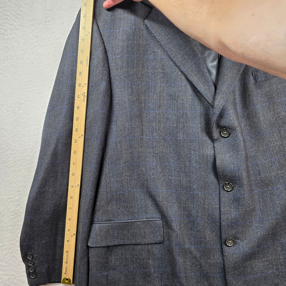 Hart Schaffner Marx Blazer Men 50L Grey Windowpane 3-Button‎ Wool Sport Coat - Picture 8 of 14